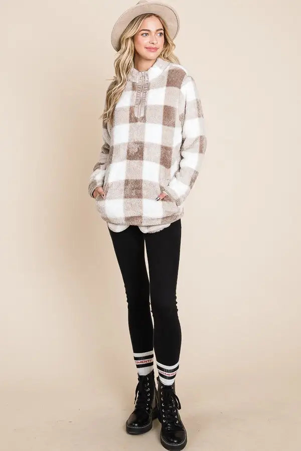 Sherpa Half-Zip Pullover - Mocha