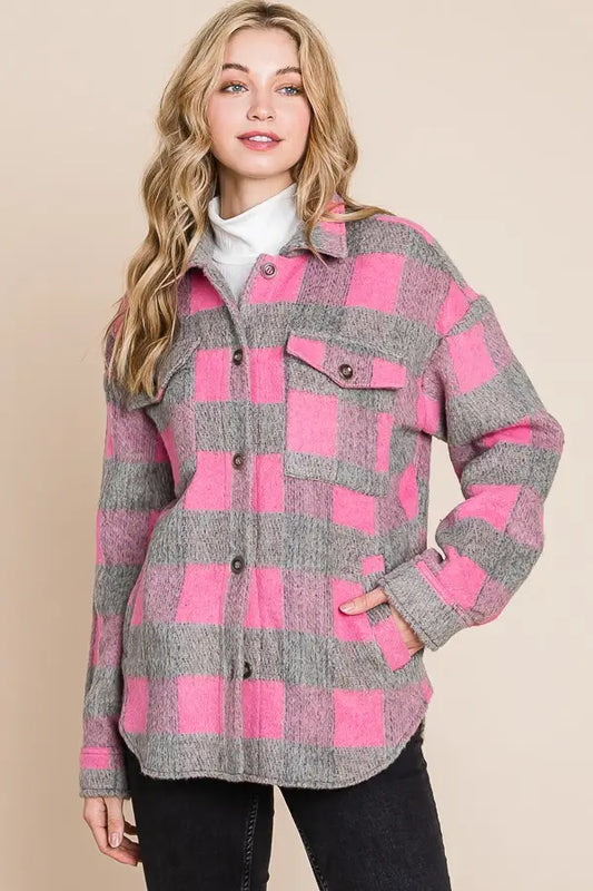 Plaid Shacket - Gray