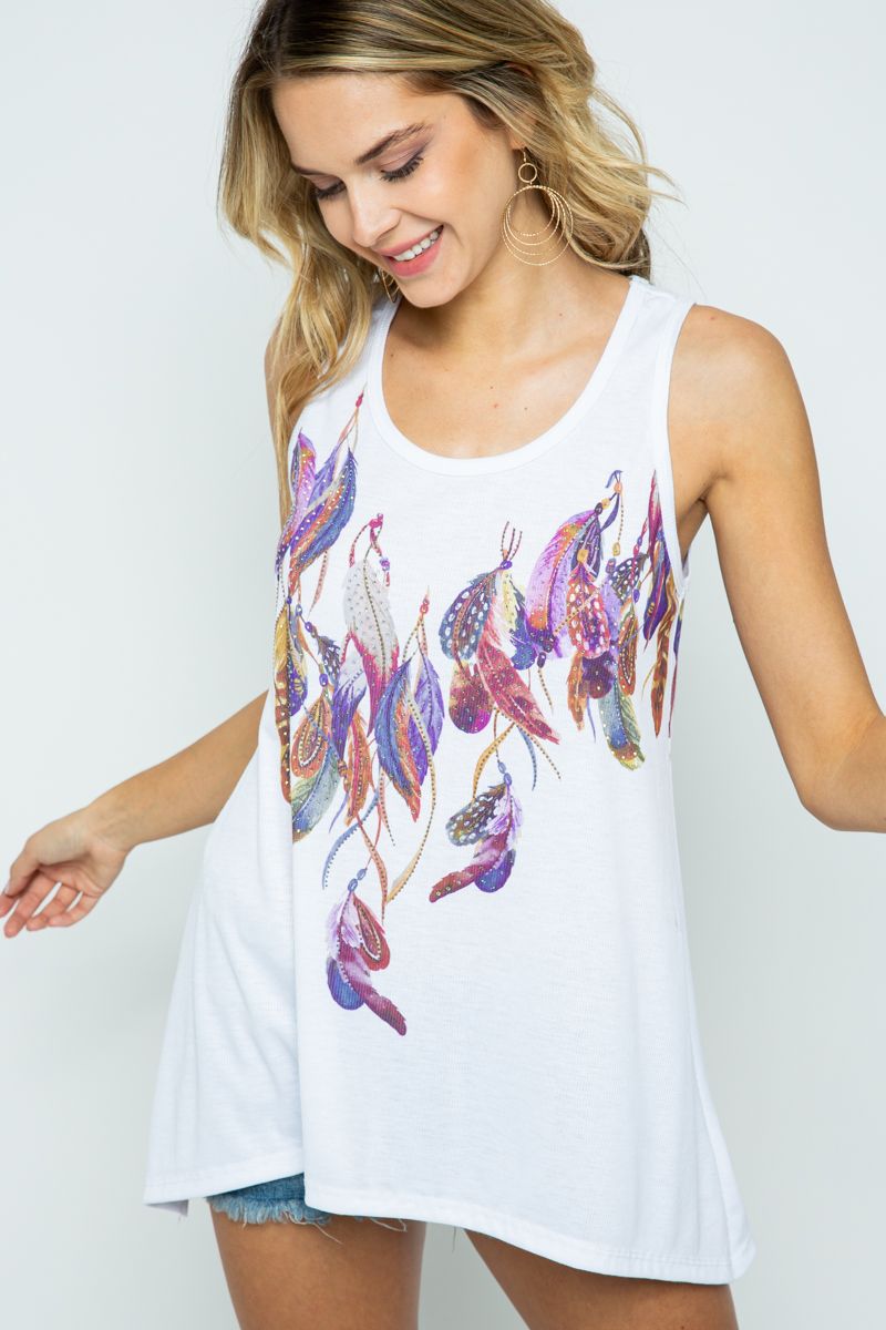 Feather Embellished Tunic Tank