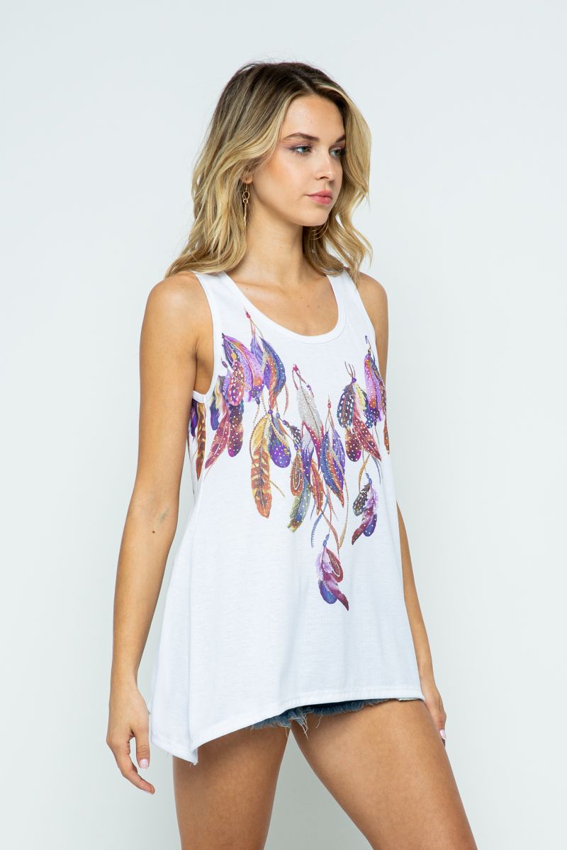 Feather Embellished Tunic Tank