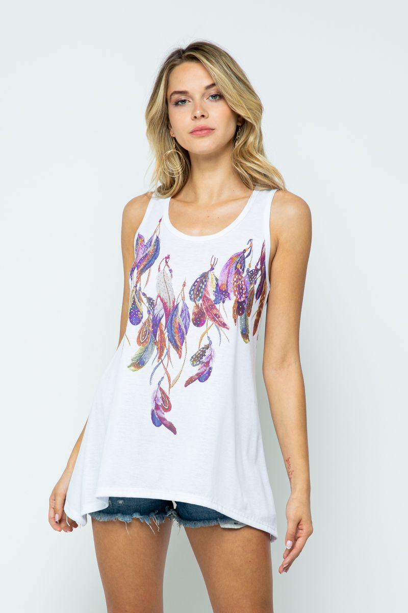 Feather Embellished Tunic Tank