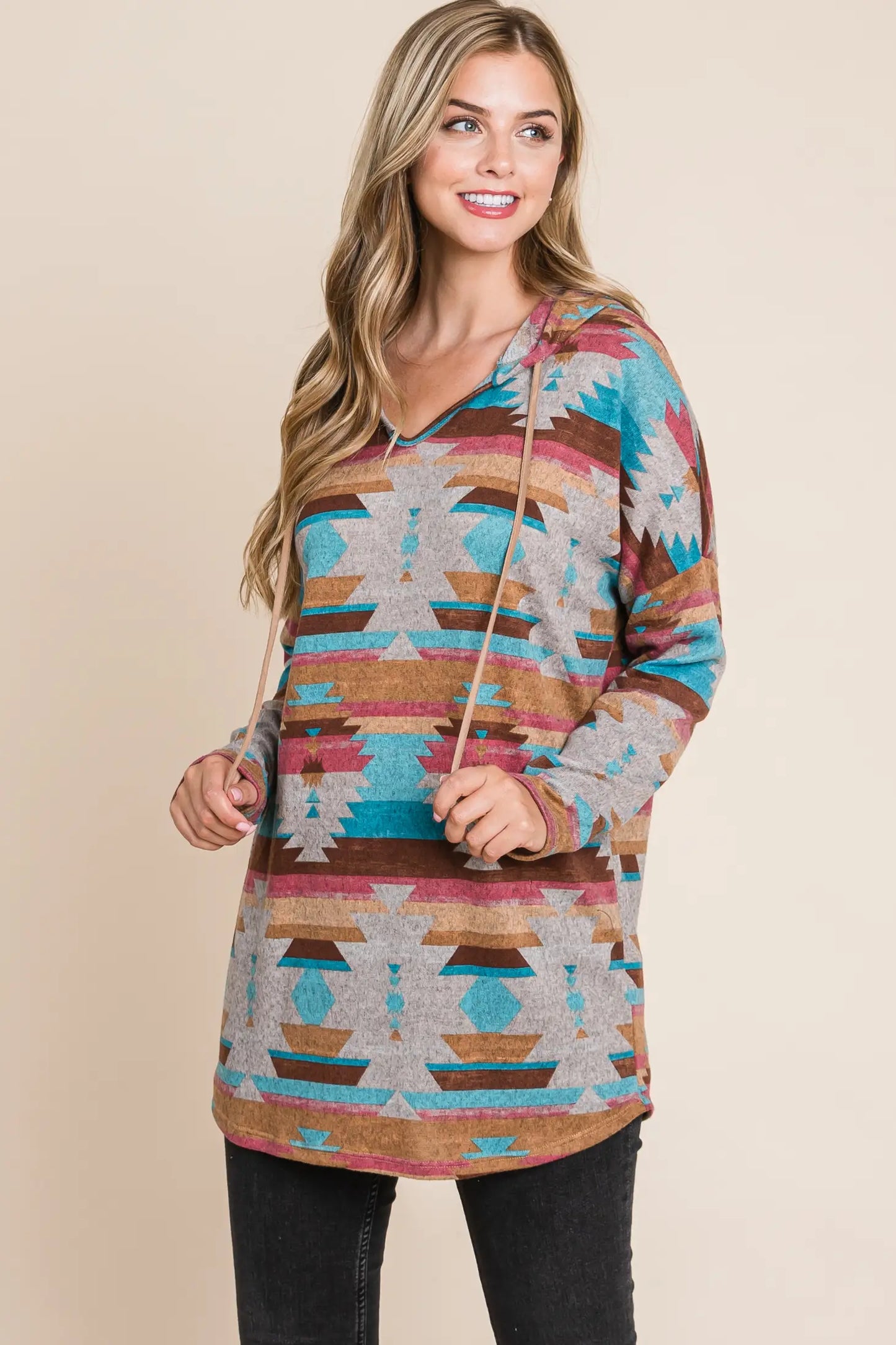 Aztec Tunic Hooded Pullover