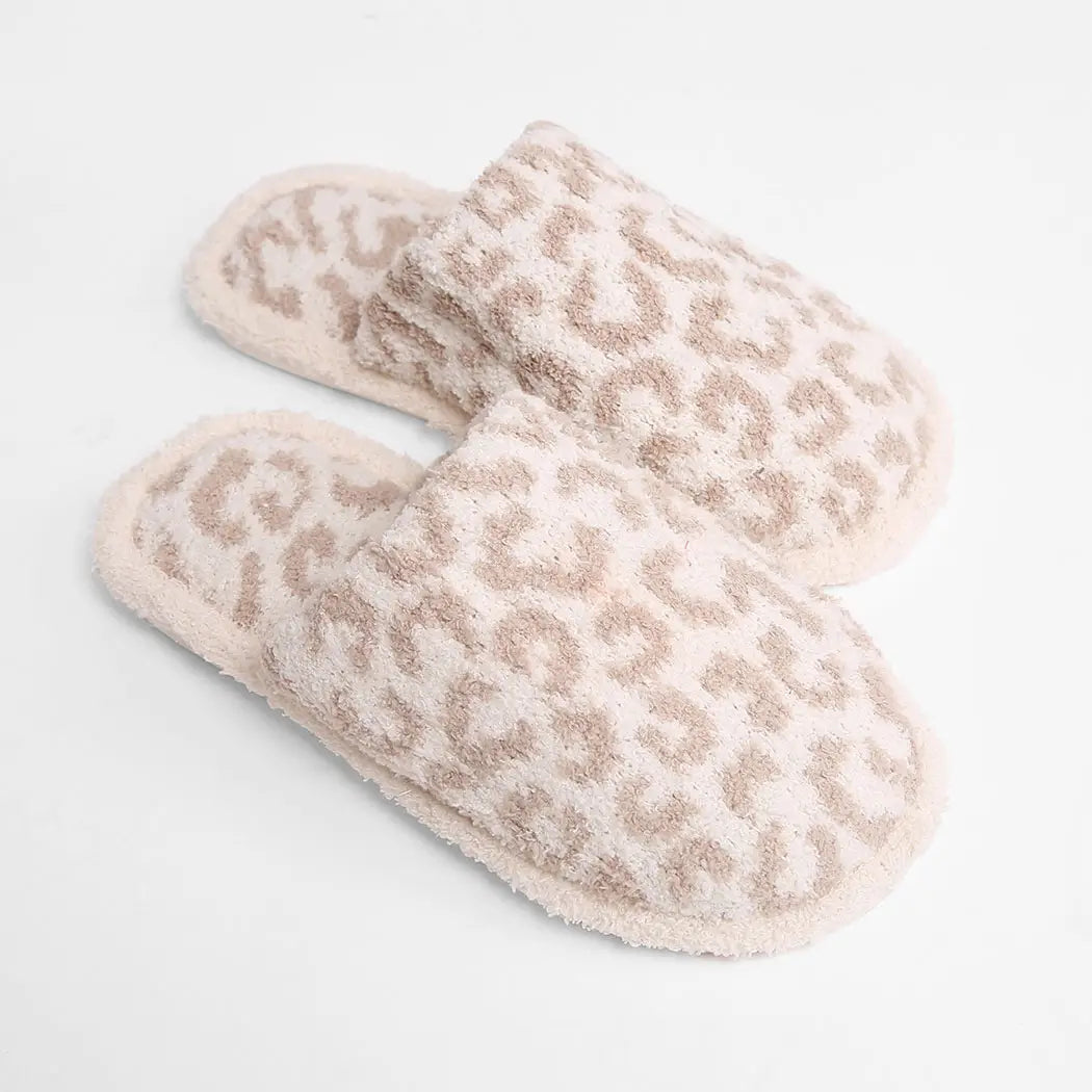 Fuzzy Leopard Slipper - Beige