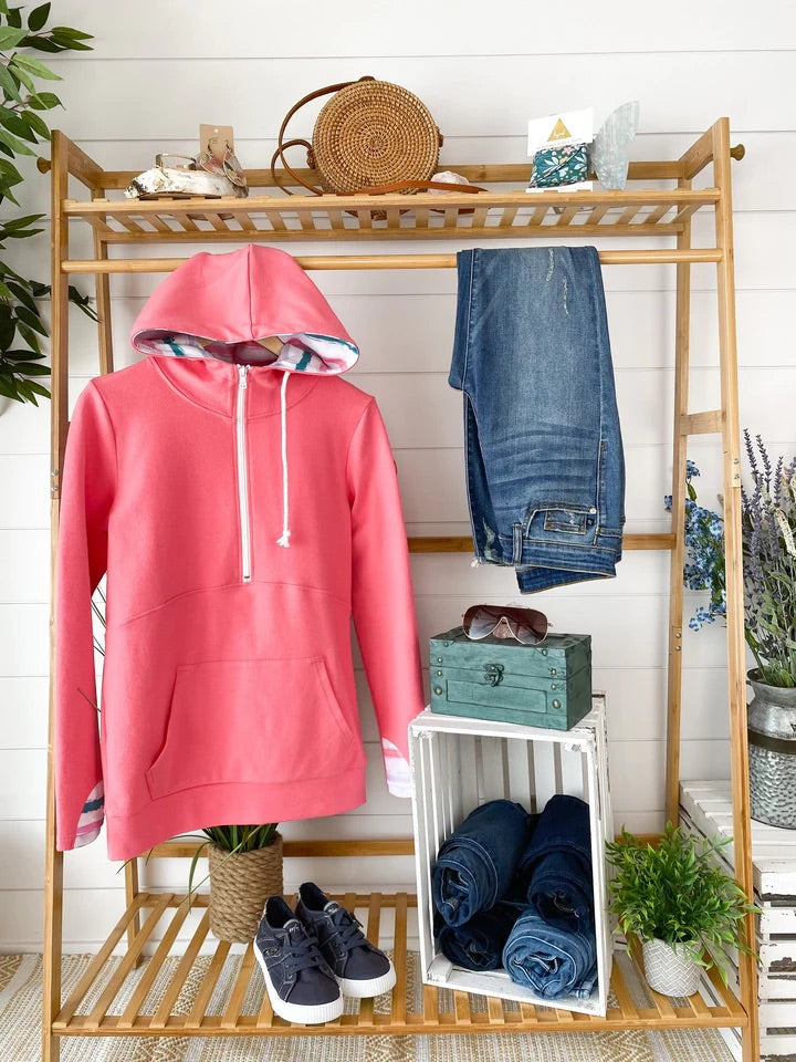 Half Zip Hoodie - Watermelon Stripes