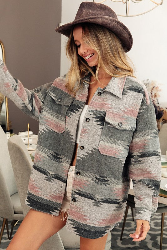 Aztec Shacket - Pink/Gray
