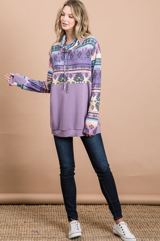 Aztec Tie Dye Cowl Neck Top