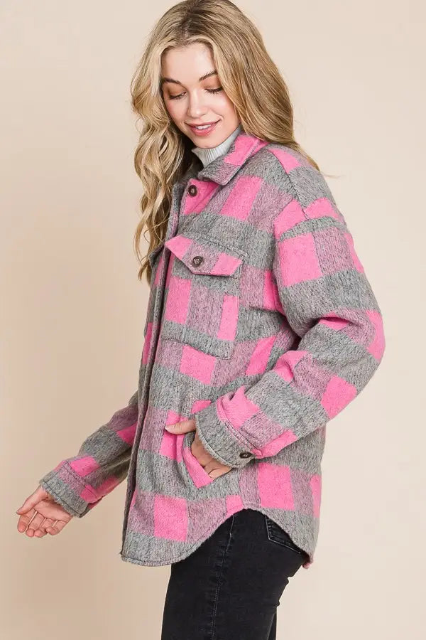 Plaid Shacket - Gray