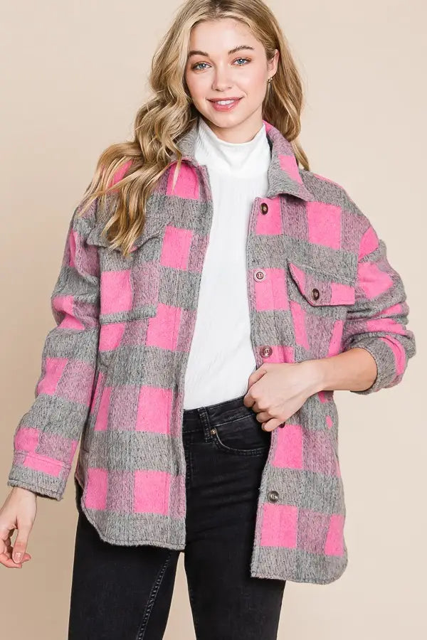 Plaid Shacket - Gray