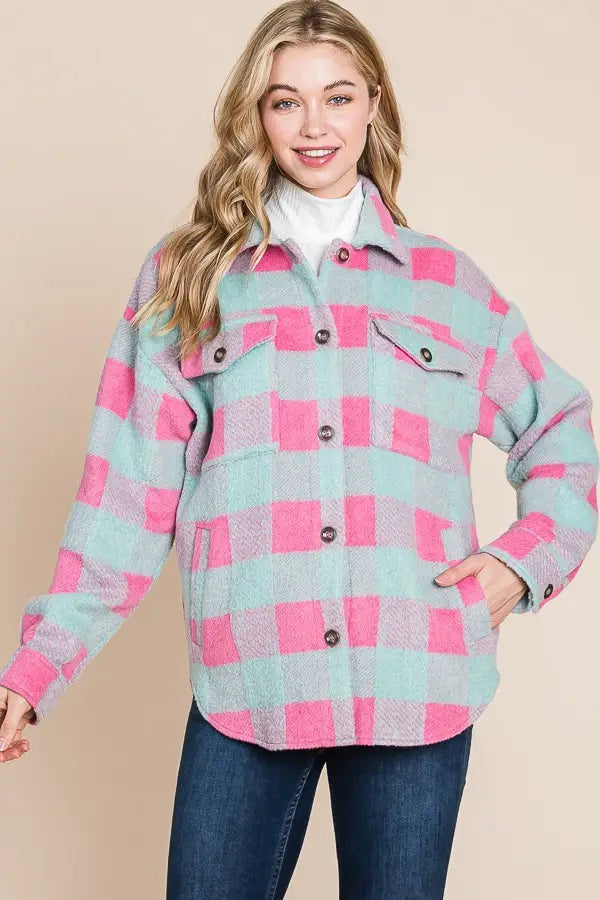 Plaid Shacket - Mint