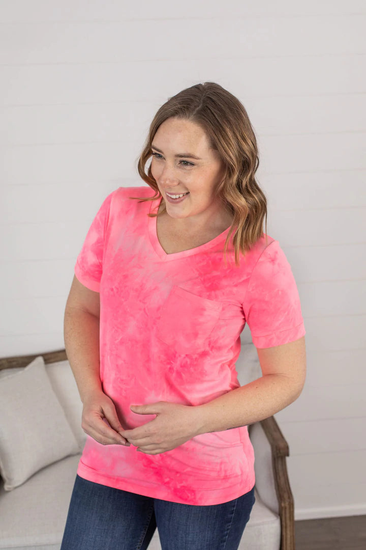 Pocket Tee - Neon Pink Tie Dye