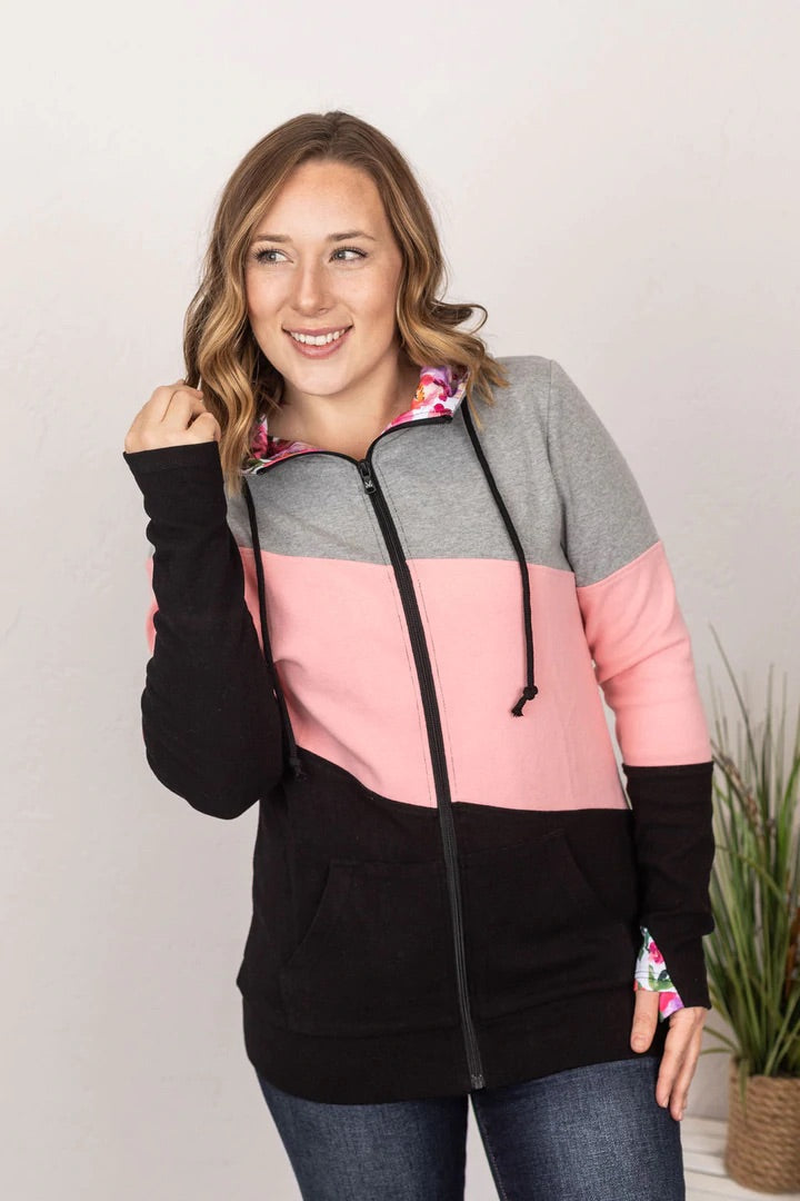 Colourblock Full Zip - Floral Accent
