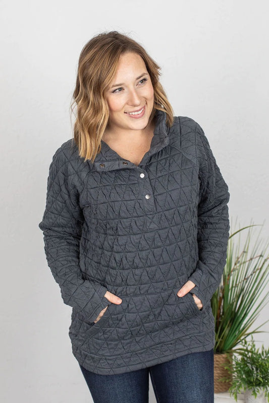 Quilted Snap Pullover - Charcoal