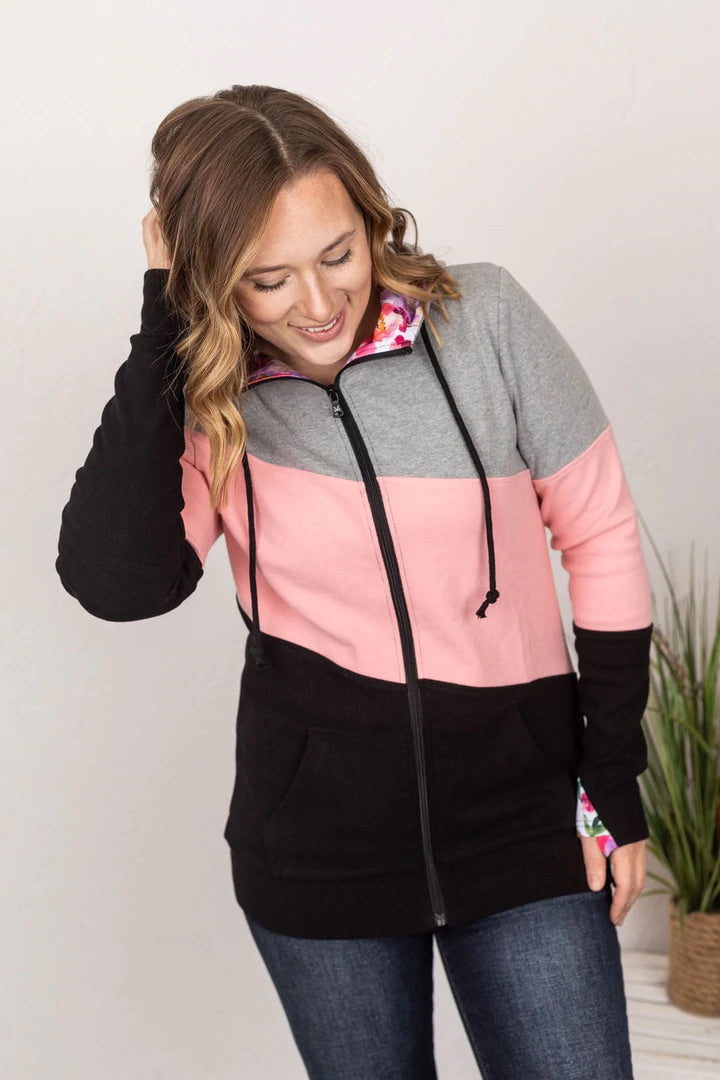 Colourblock Full Zip - Floral Accent
