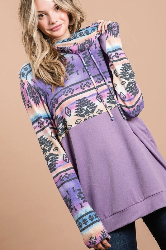 Aztec Tie Dye Cowl Neck Top