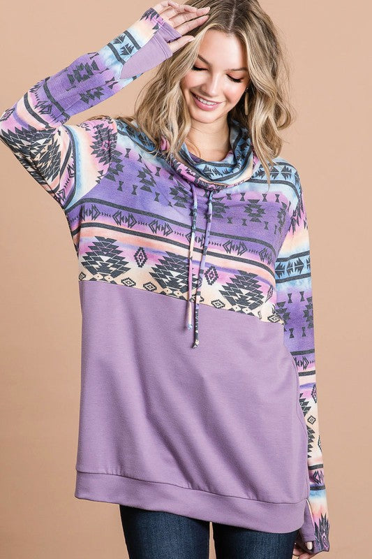 Aztec Tie Dye Cowl Neck Top