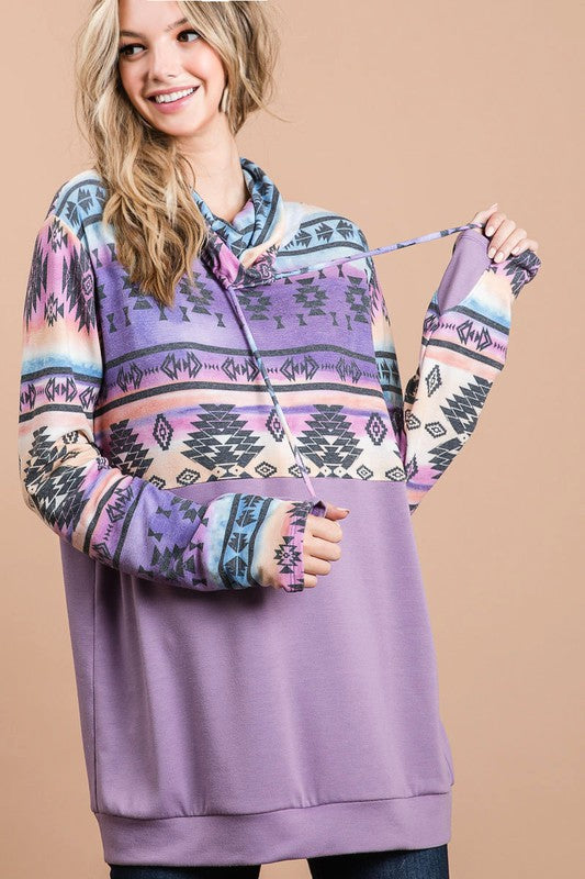Aztec Tie Dye Cowl Neck Top