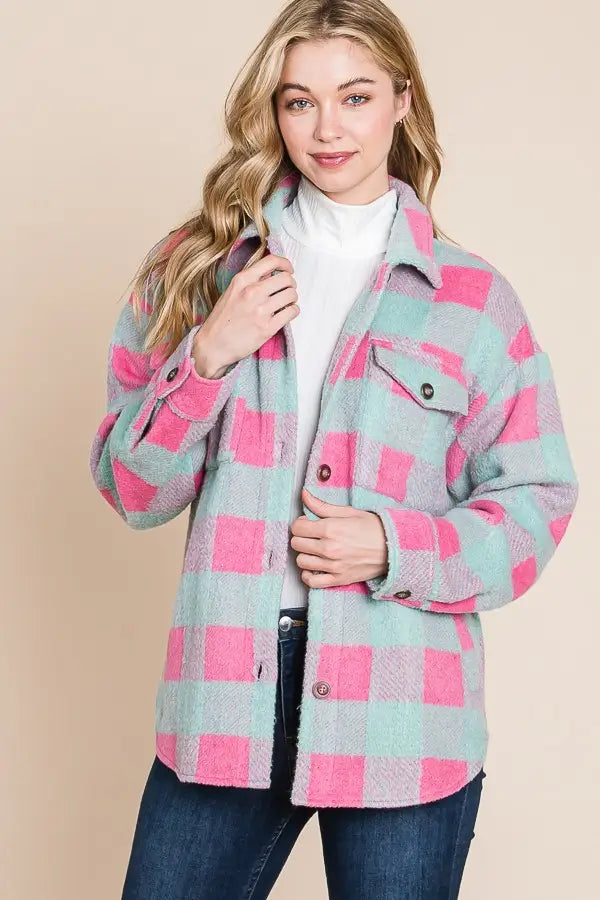 Plaid Shacket - Mint