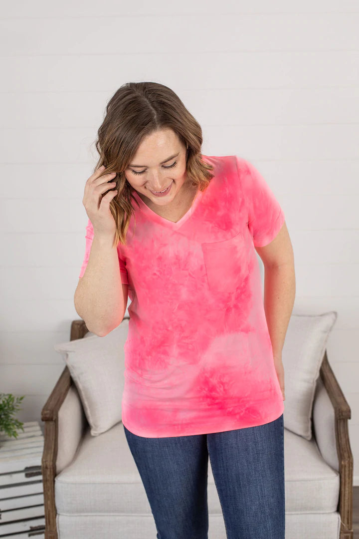 Pocket Tee - Neon Pink Tie Dye