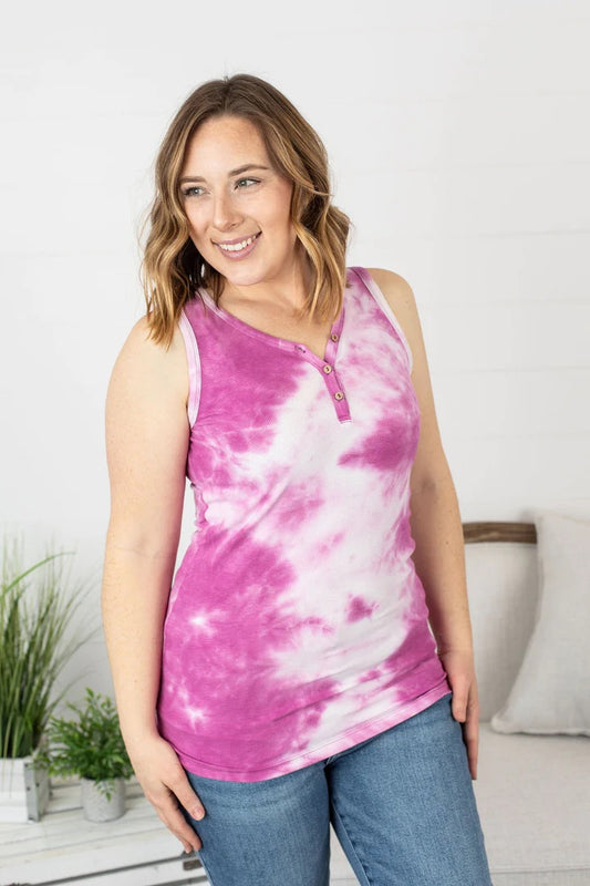 Pink Tie Dye Henley Tank