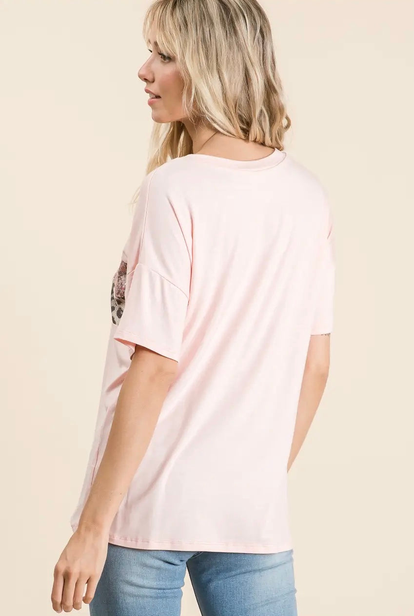 Animal Print Sequin Colour Block Top