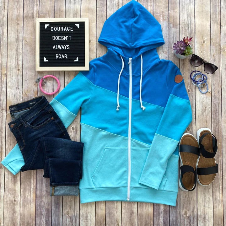 Colourblock Full Zip - Ocean Waves