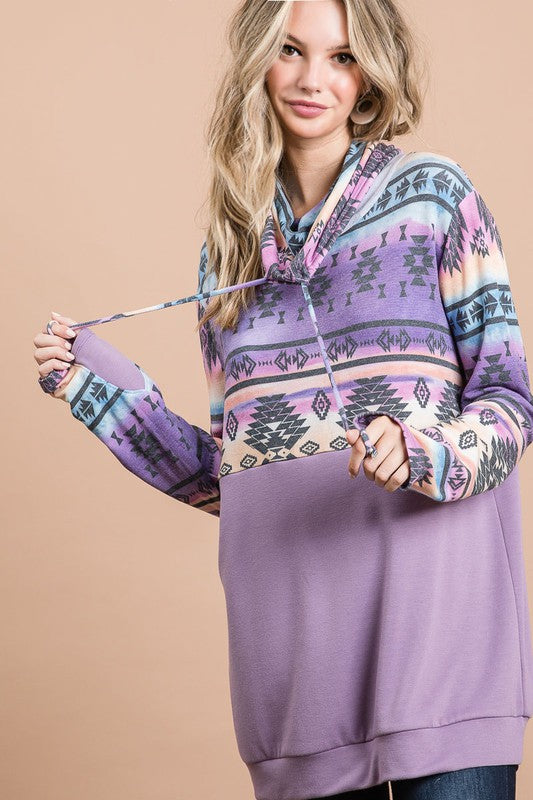 Aztec Tie Dye Cowl Neck Top