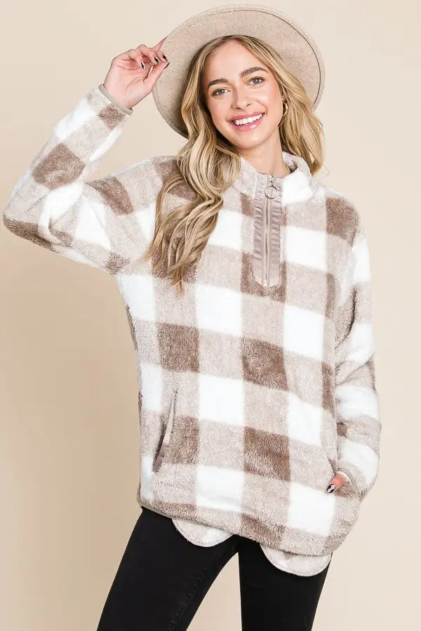 Sherpa Half-Zip Pullover - Mocha
