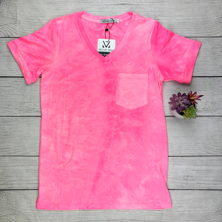 Pocket Tee - Neon Pink Tie Dye