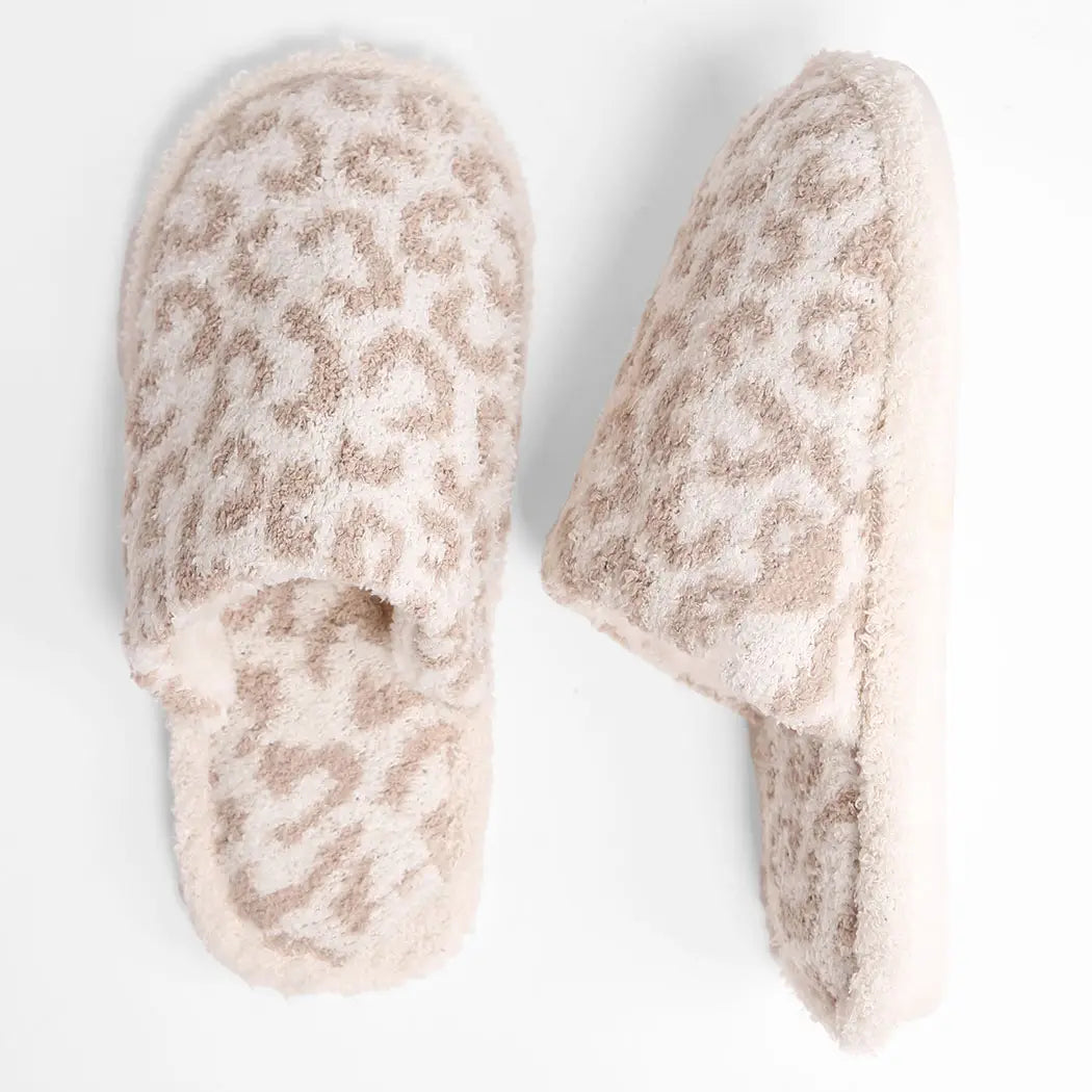 Fuzzy Leopard Slipper - Beige
