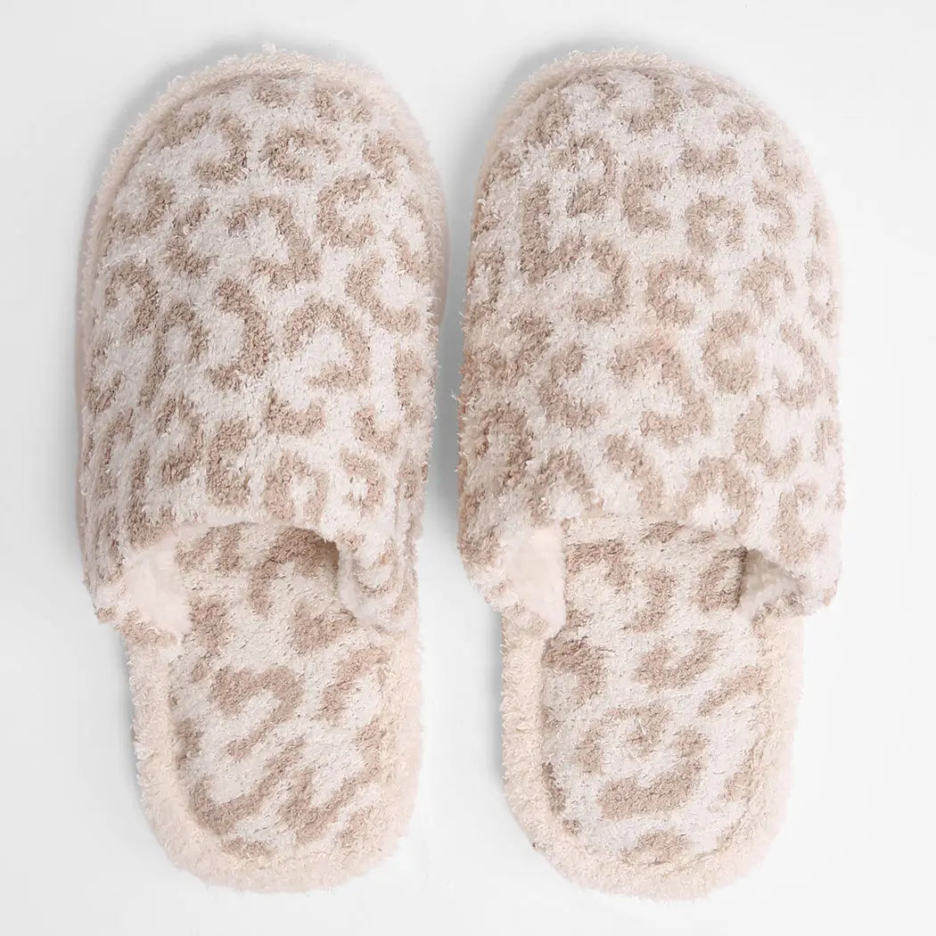 Fuzzy Leopard Slipper - Beige