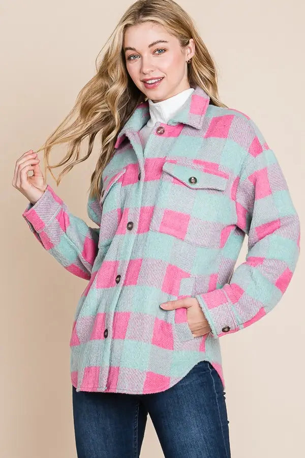 Plaid Shacket - Mint