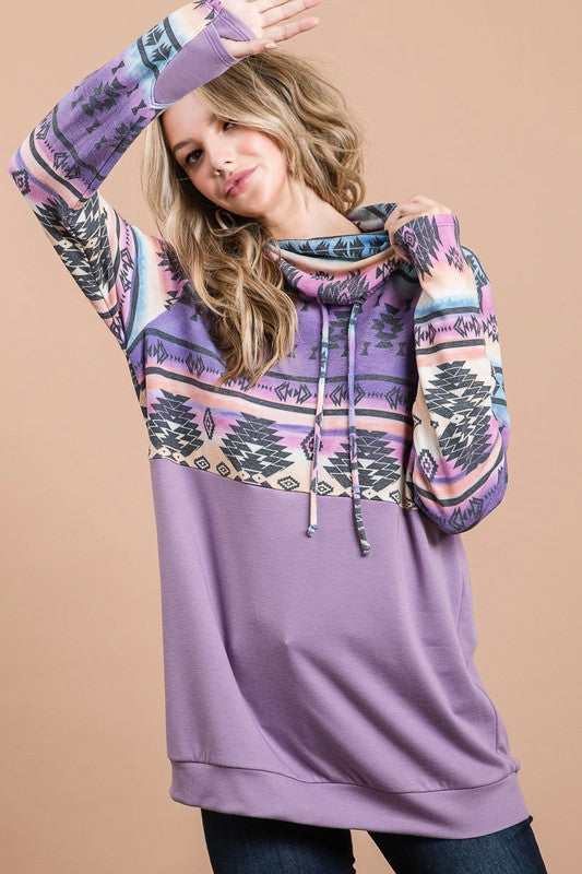 Aztec Tie Dye Cowl Neck Top