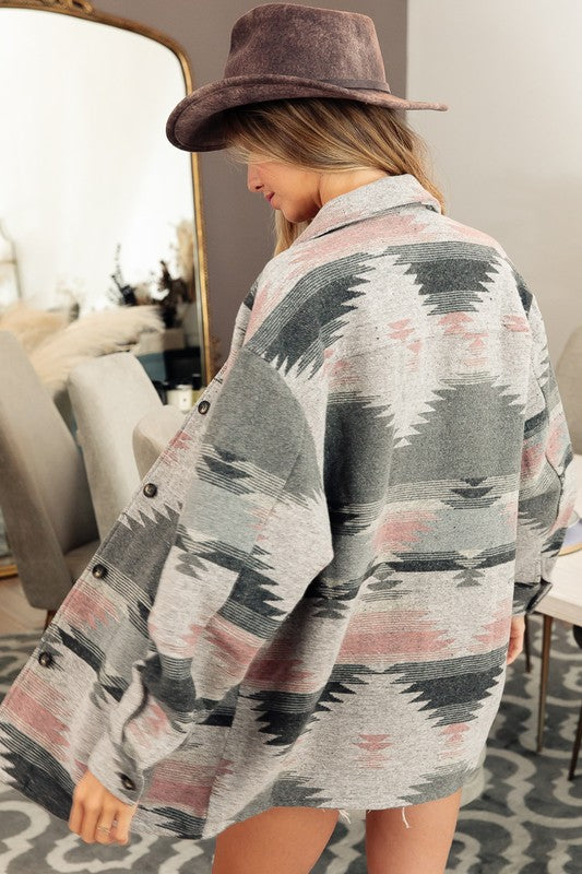 Aztec Shacket - Pink/Gray