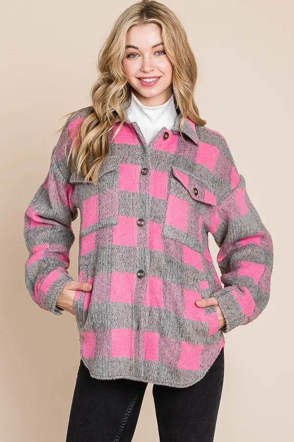 Plaid Shacket - Gray