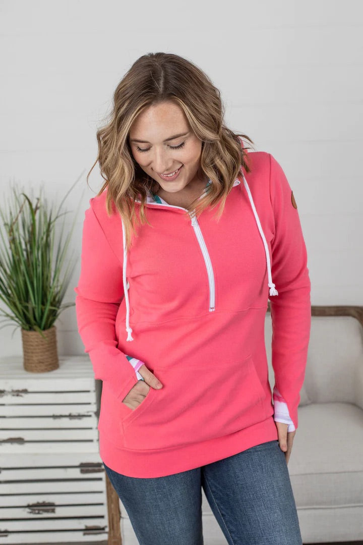 Half Zip Hoodie - Watermelon Stripes