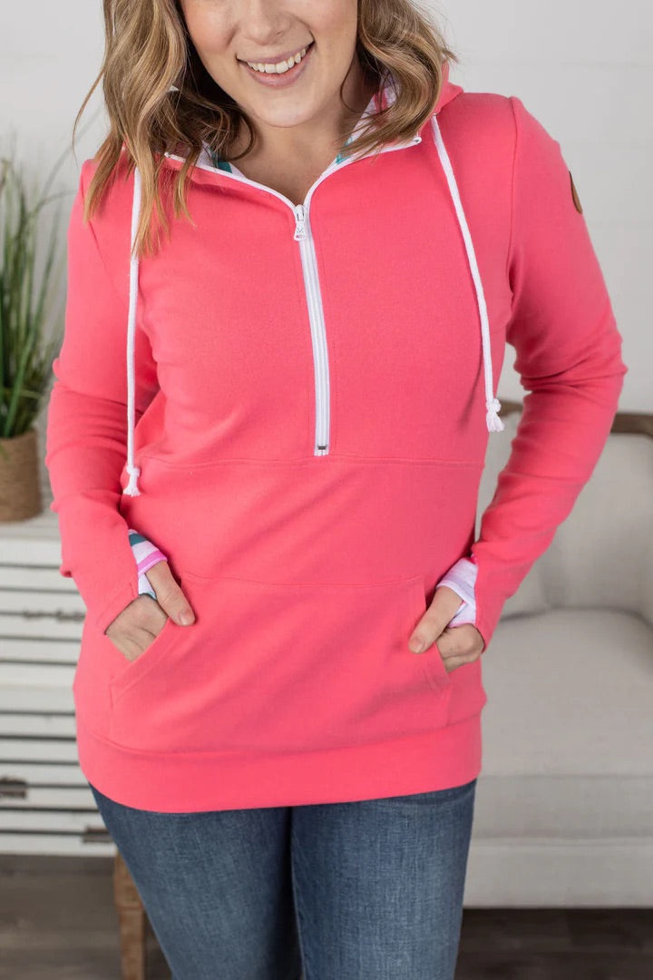 Half Zip Hoodie - Watermelon Stripes