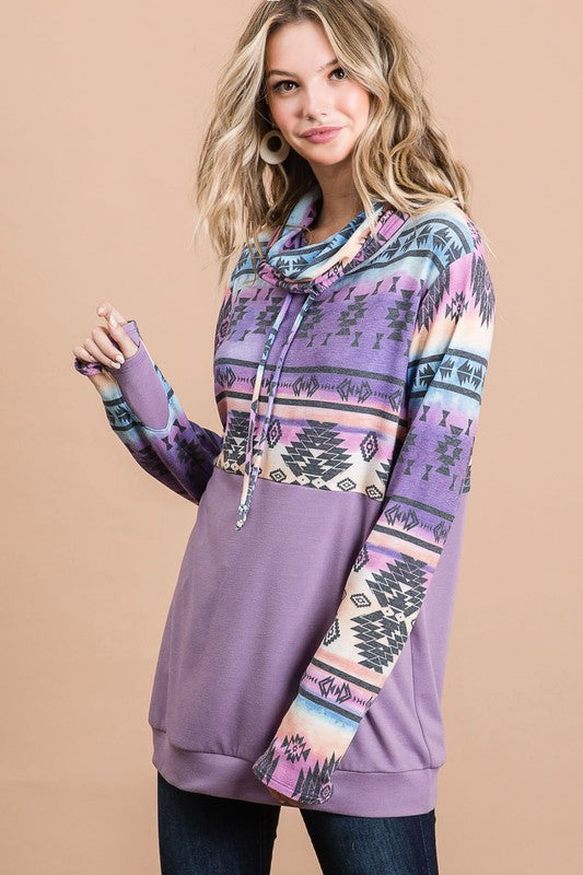 Aztec Tie Dye Cowl Neck Top